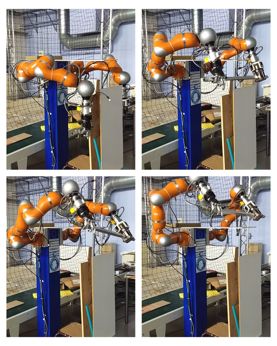 A dual-arm Kuka robot executing a motion planning task